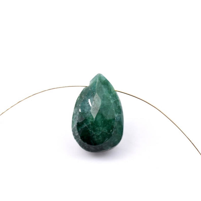 Pendentif goutte émeraude brute à facettes 13-18x10mm - Trou: 0.4mm (1)