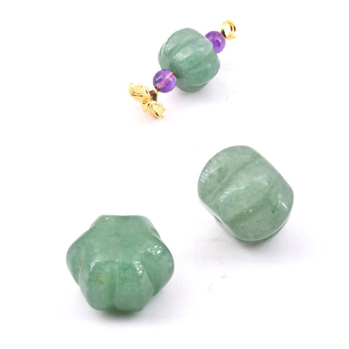 Perle sculptée forme citrouille en Aventurine 14x10mm - Trou 1mm (2)