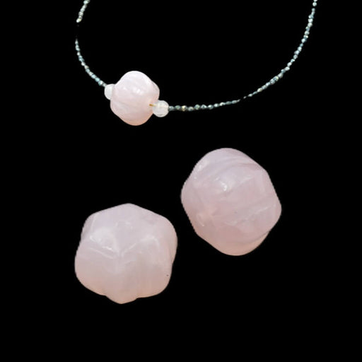Perle sculptée forme citrouille en quartz rose 14x10mm - Trou 1mm (2)