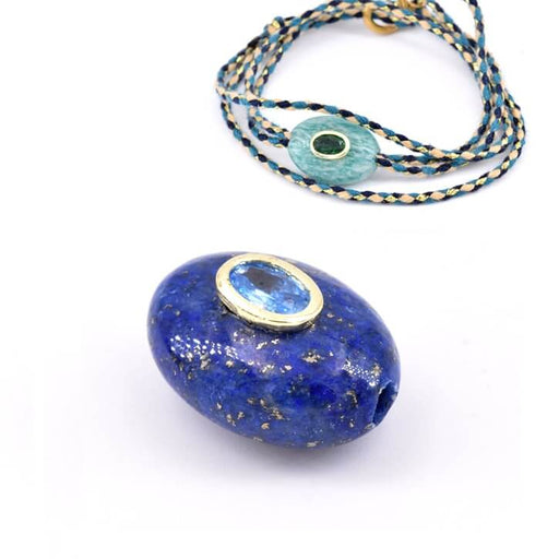 Perle ovale en Lapis Lazuli - 18X13mm - zircon bleu - trou:2mm (1)