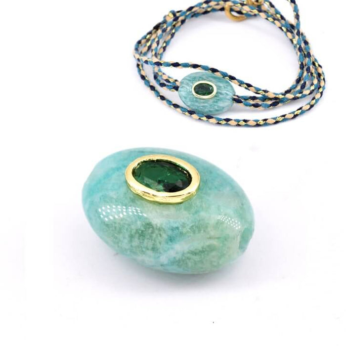 Perle ovale amazonite et zircon vert 18x13mm - Trou: 2mm (1)