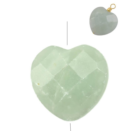 Perle pendentif coeur à facettes jade vert 25mm - Trou: 1mm (1)