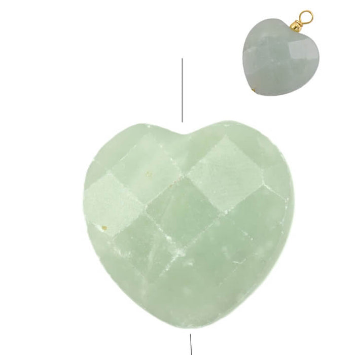 Perle pendentif coeur à facettes jade vert 25mm - Trou: 1mm (1)