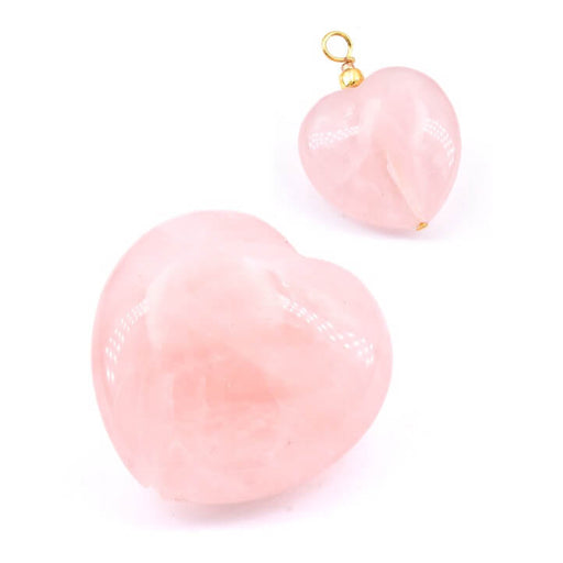 Perle pendentif coeur quartz rose 25mm - Trou: 1mm (1)