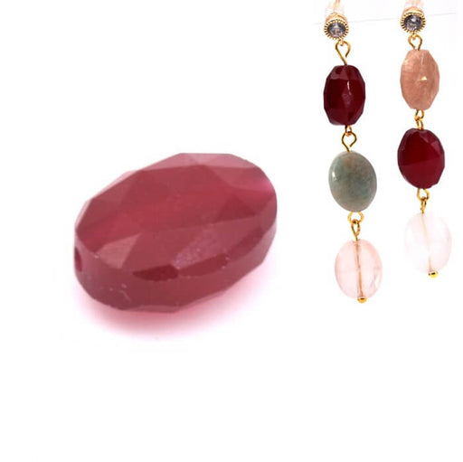 Achat Perle ovale à facettes en jade teinté rouge 10x8mm - Trou: 1mm (1)