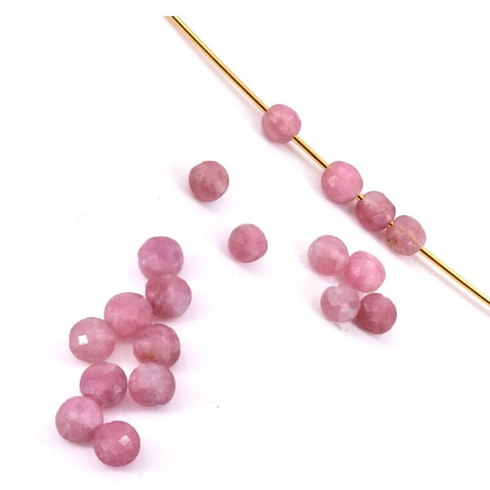 Perle ronde plate à facettes tourmaline rose 4mm - Trou:0.6mm (10)