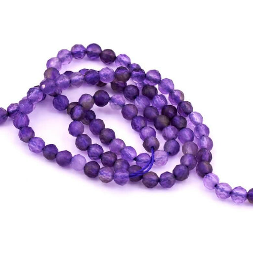 Achat Perle ronde à facettes améthyste 3mm Trou : 0.6mm (1 fil-39cm)