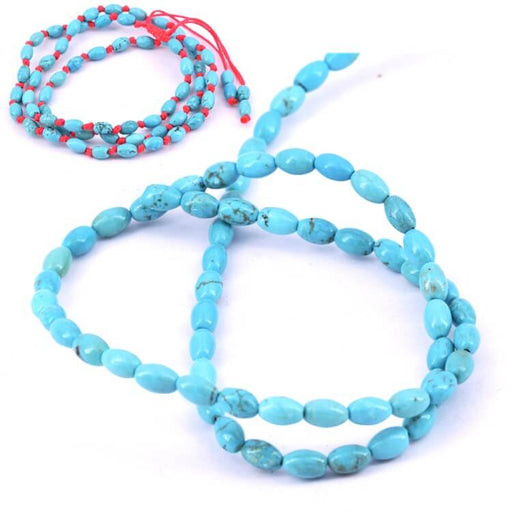 Achat Perle ovale grain de riz en magnésite turquoise 6x4mm (1fil-39cm)