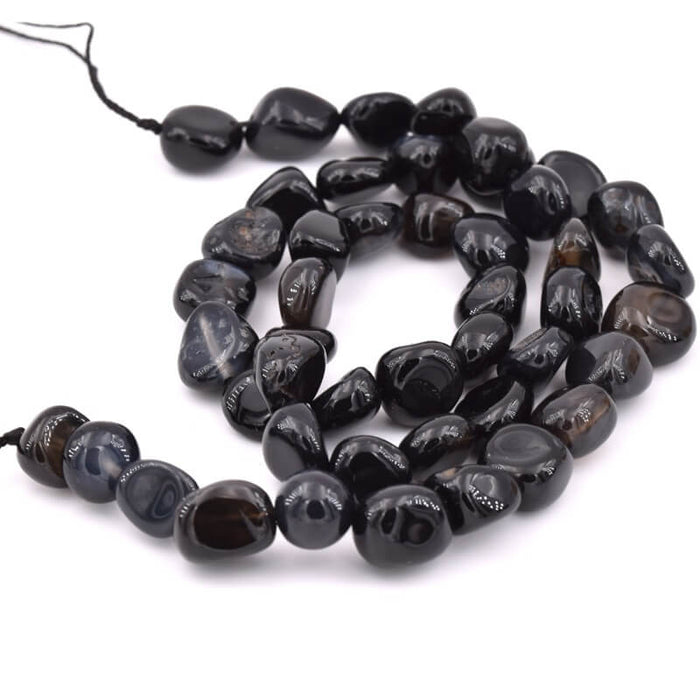 Perles nugget carré arrondi agate noire 7-10x8.5-10mm (1 fil-39cm)