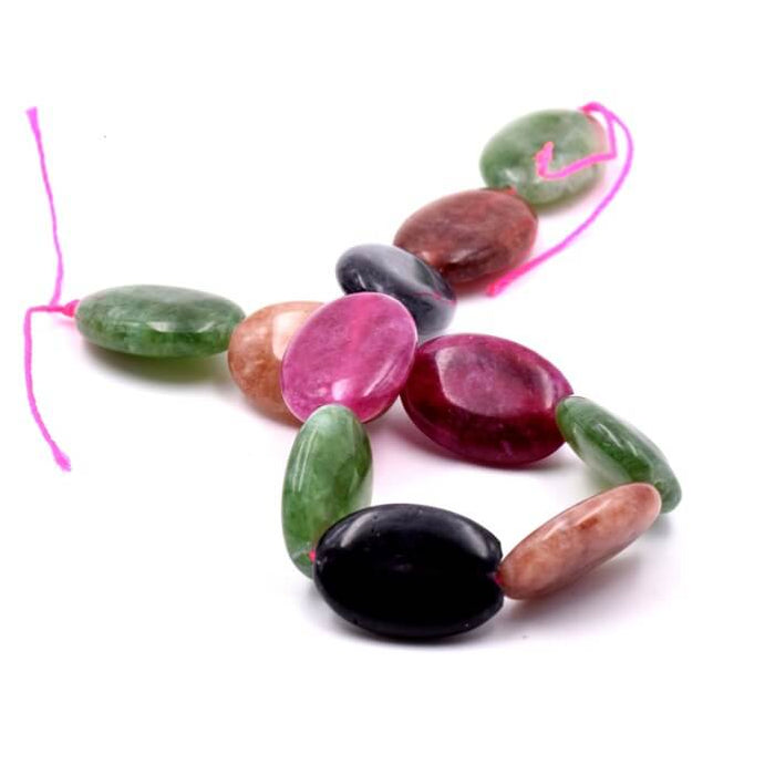 Perle ovale plate jade teinté couleurs mix 18-13mm - trou: 1mm (10)