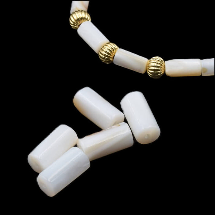 Perle tube nacre blanche naturelle 10x5mm - Trou: 0.9mm (5)