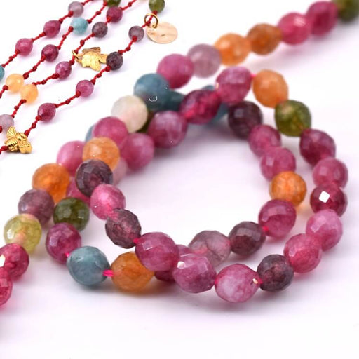 Perle ovales en jade teinté mix facettes 5x6mm-Trou: 1mm (1 fil-35cm)