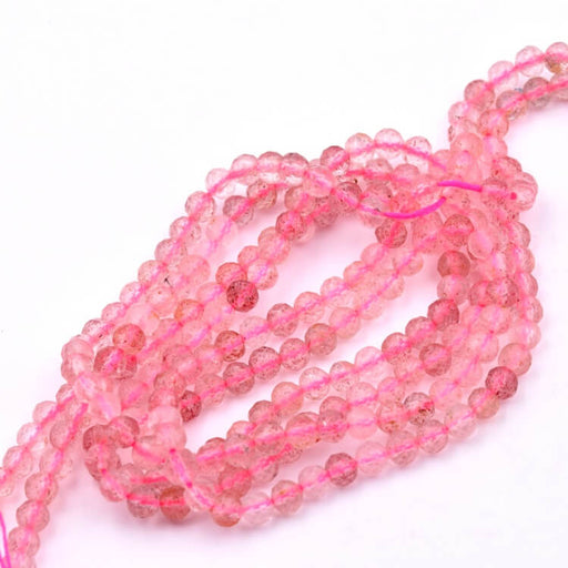 Perle rondes à facettes en quartz fraise 4mm (1 Fil: 40cm)