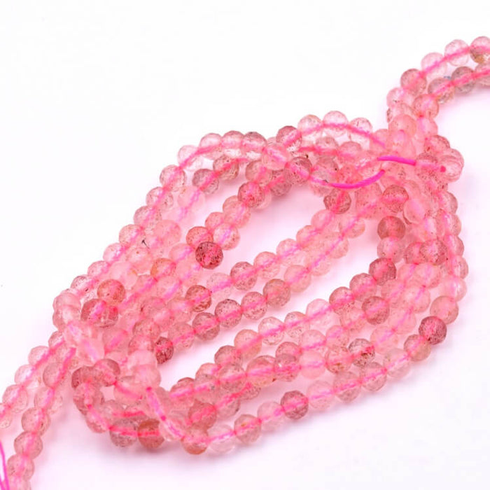 Perle rondes à facettes en quartz fraise 4mm (1 Fil: 40cm)