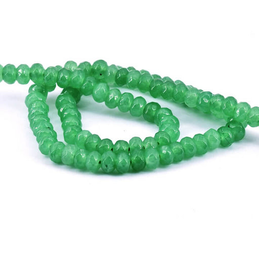 Perle rondelle à facettes jade teinté vert 6x4mm - Trou: 1mm (1 fil-34cm)