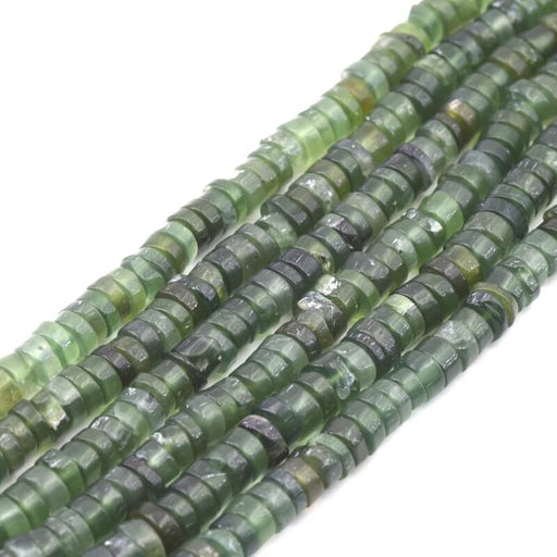 Perles heishi en jade vert 5-6x2-4mm - Trou: 0.4mm (1 fil-32cm)