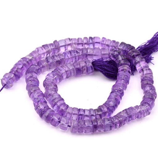 Perle tube heishi améthyste clair 7-9x2.5-4.5mm - Trou: 0.5mm (1 fil-32cm)
