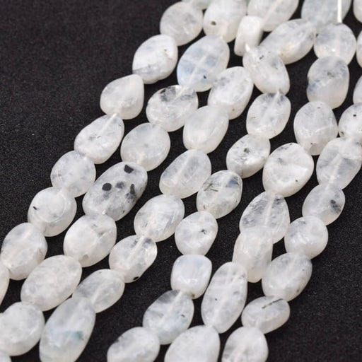 Perles ovales galet plat en pierre de lune 12-17x9-10mm- Trou: 0.5mm (1 fil-33cm)
