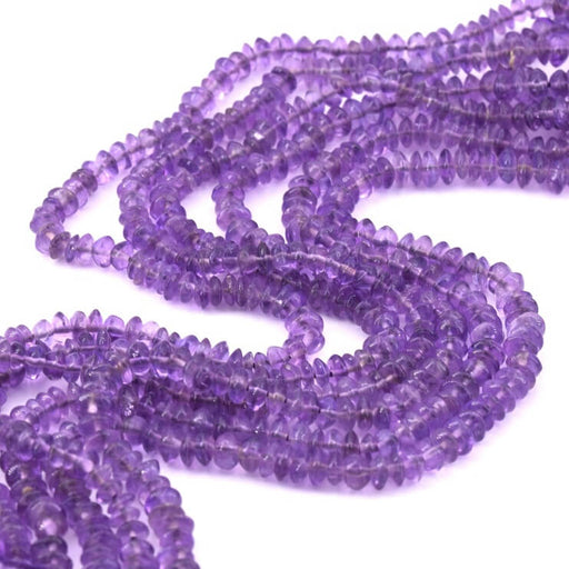 Perle bouton en Améthyste 4-5x2-4mm - Trou : 0.5mm (1 Fil-34cm)