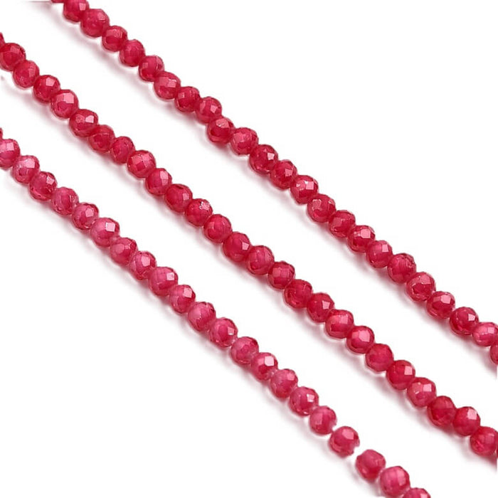 Perle ronde à facettes en zircon rose 2mm - Trou: 0.5mm (1 fil-37cm)