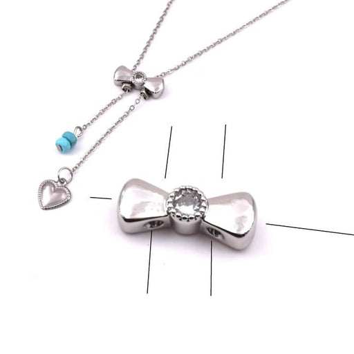 Achat Perle noeud 3 trous laiton platine avec zircon 13x5mm - Trou 1mm (1)