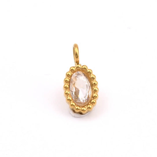 Achat Pendentif charm ovale acier doré perlé zircon cristal 10x5mm (1)