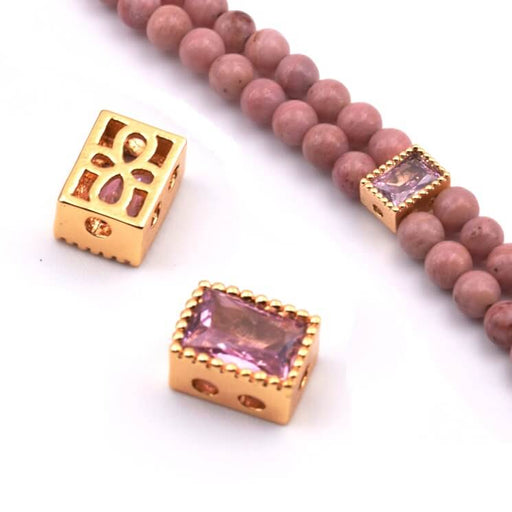 Achat Perle connecteur rectangle zircon rose 16x5mm - Trou: 0.9mm (1)
