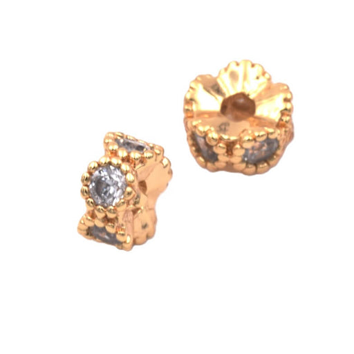 Perle rondelle heishi laiton doré avec zircons 5x2mm - Trou: 1mm (1)