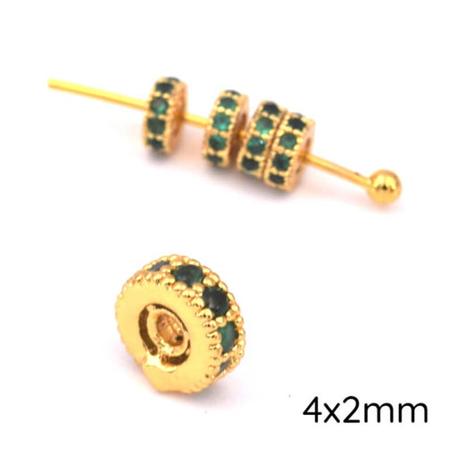 Perle heishi laiton doré et zircon vert 4x2mm - Trou: 0.8mm (1)