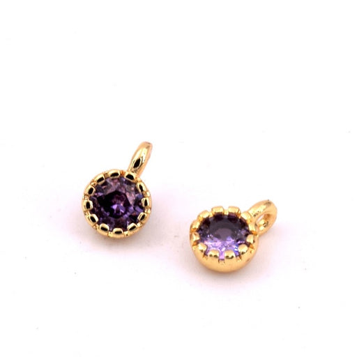 Pendentif rond laiton doré et zircon violet 5mm - Trou: 1mm (1)