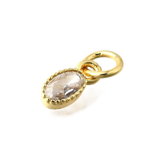 Pendentif ovale en laiton doré et zircons 6x4mm - Trou: 3mm (1)