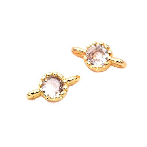 Connecteur rond laiton doré et zircon 5mm- Trou: 1mm (2)