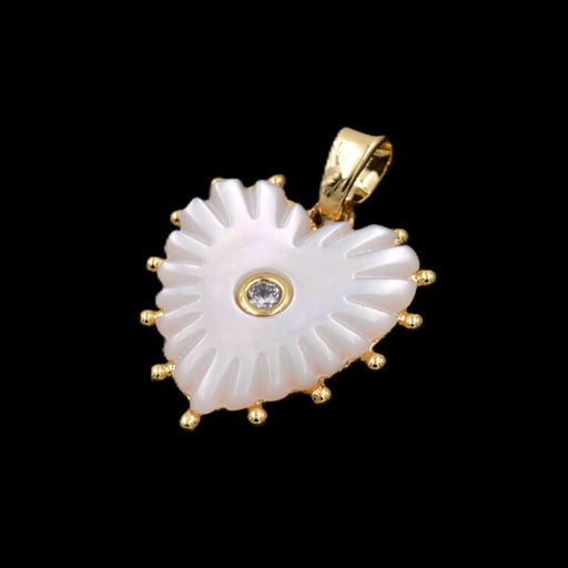 Pendentif coeur nacre et laiton doré et zircon 18mm - Trou: 3mm (1)