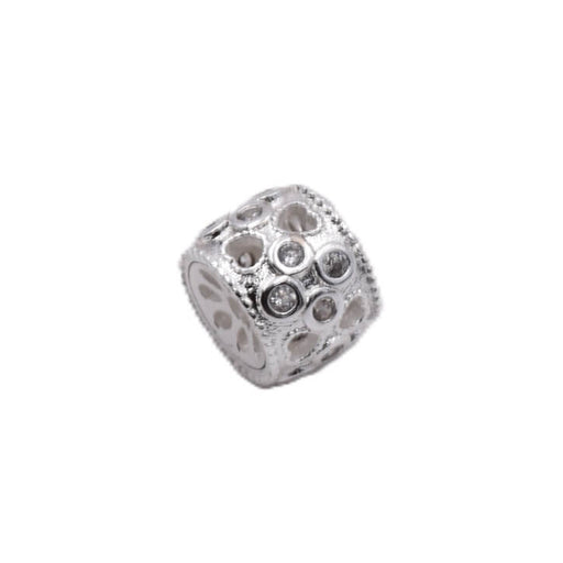 Achat Perle baril en laiton argenté et zircon 7x9mm (1)