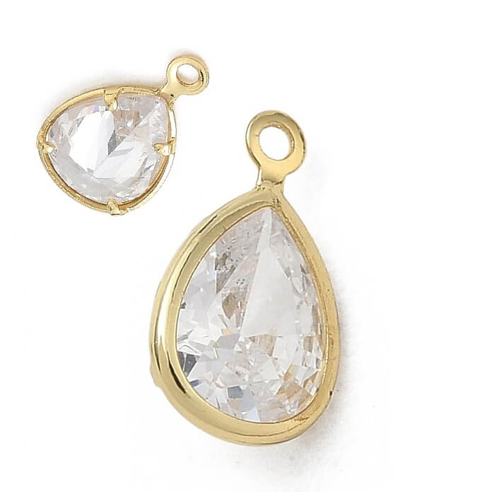 Pendentif goutte laiton doré zircon 11,5x7mm (1)
