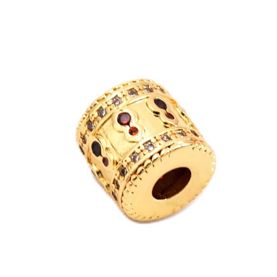 Perle baril ethnique en laiton doré à l'or fin et zircon 10x10.5mm (1)