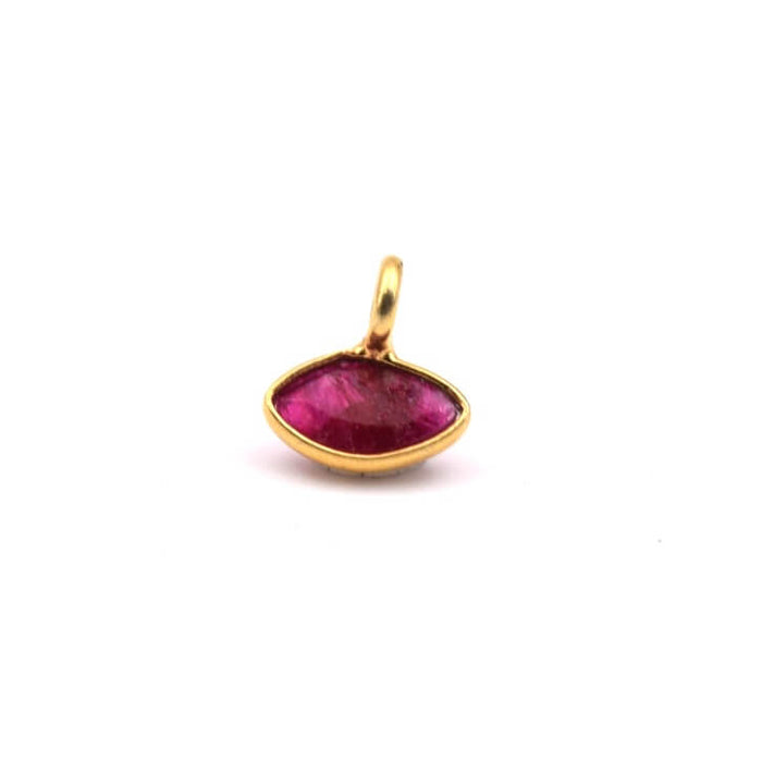 Pendentif breloque oeil ovale Rubis brut serti argent 925 doré - 7x9mm (1)