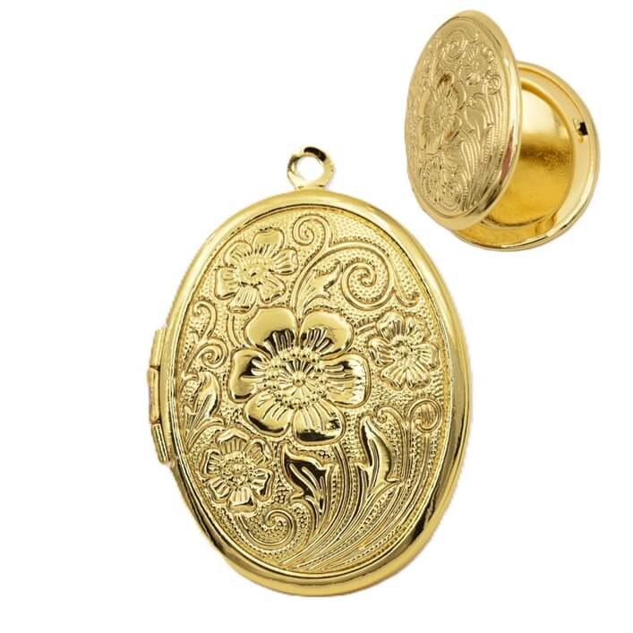 Médaillon Vintage Ovale En Laiton Avec Bouquet D'anémones En Relief