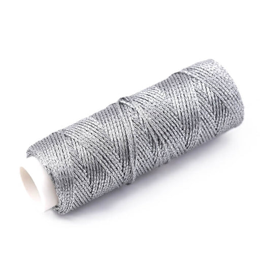 Cordon polyester tressé ciré argenté 0.8mm - 40m (1)