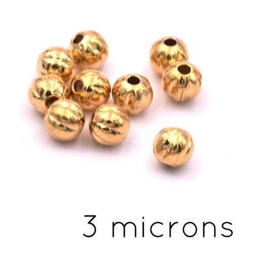 Perle ronde striée plaqué or 3 microns - 2.4mm - trou : 0.6mm (10)