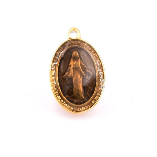 Médaille acier ovale médaille miraculeuse avec la Vierge marron ambrée (1)