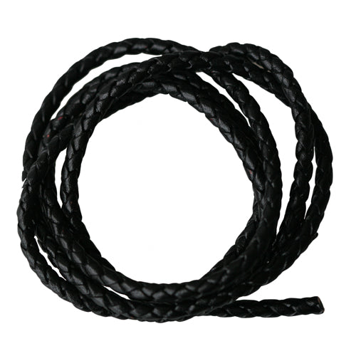 Cordon en cuir tressé noir 4mm (50cm)