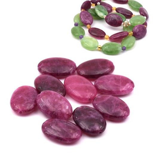 Achat Perle ovale plate jade teinté rouge framboise 18-13mm (10)