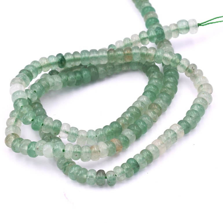 Collier de perles rondelles lisses quartz mousse fraise gemme