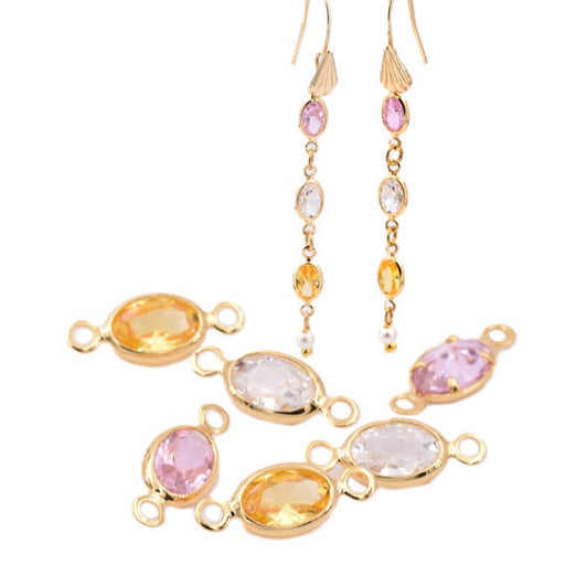 Connecteurs oval laiton doré et zircons - 3 couleurs - 7x4mm (6)