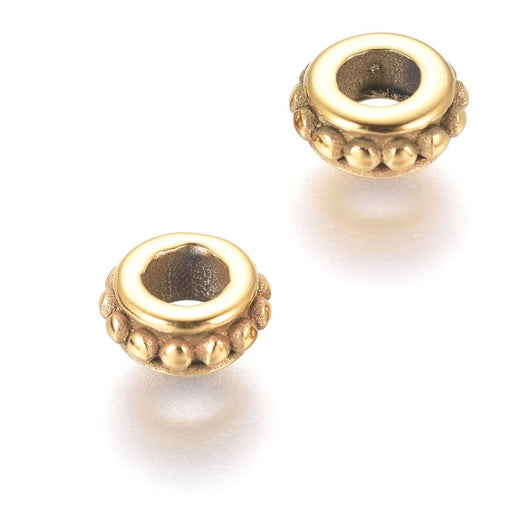 Achat Perles Rondelles Séparateurs Perlées Acier Inoxydable doré Or 6,5x3mm - trou: 3mm (2)