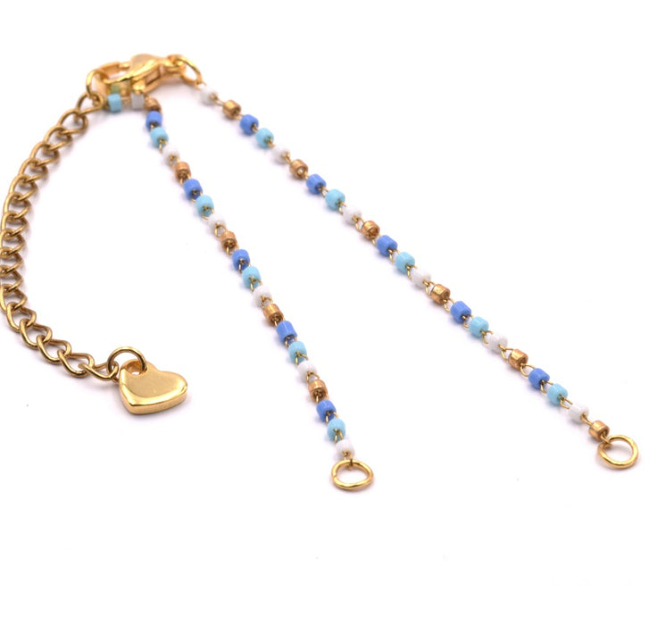 Chaine Pour Bracelet Acier doré Or avec Perle Miyuki Bleu 2x7,5cm (1)