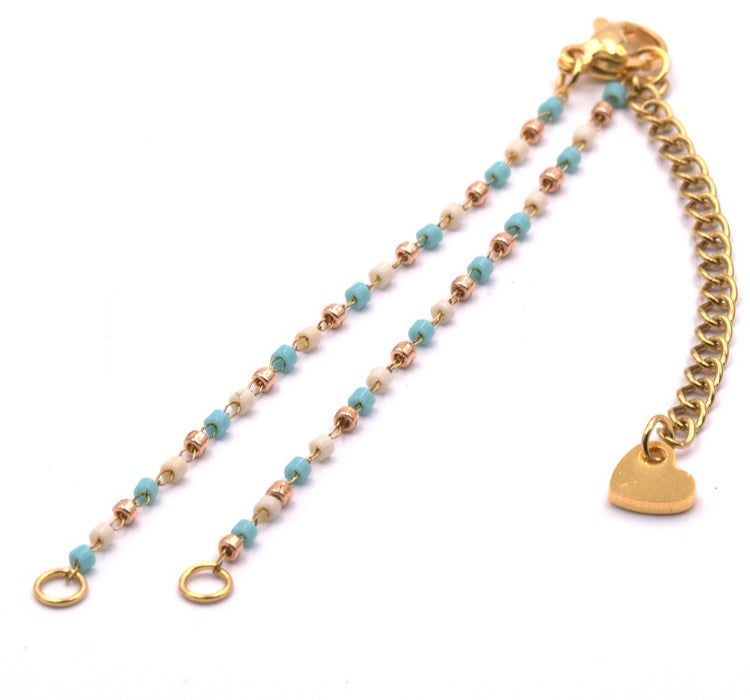 Chaine Pour Bracelet Acier doré Or avec Perle Miyuki Turquoise 2x7,5cm (1)