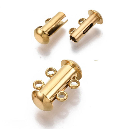 Achat Fermoir coulissant 2 rangs en acier inoxydable doré 15mm (1)