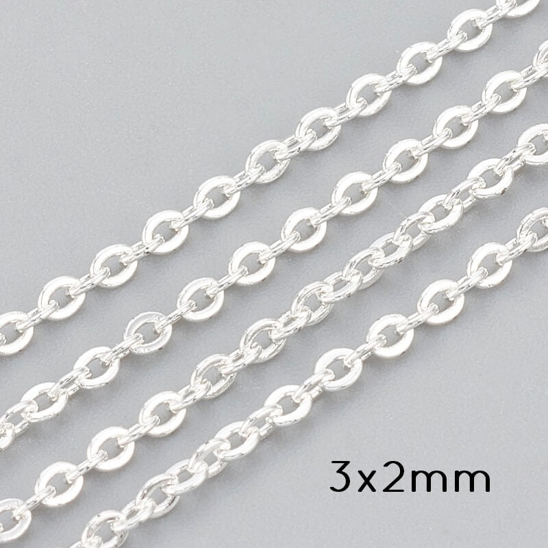 Chaîne Gourmette Acier Inoxydable 3x2mm - 1 Mètre Sans Fermoir - Hypoallergénique, Made In France